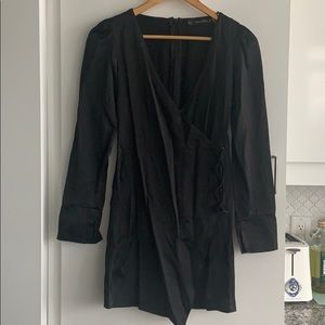 Satin black wrap dress